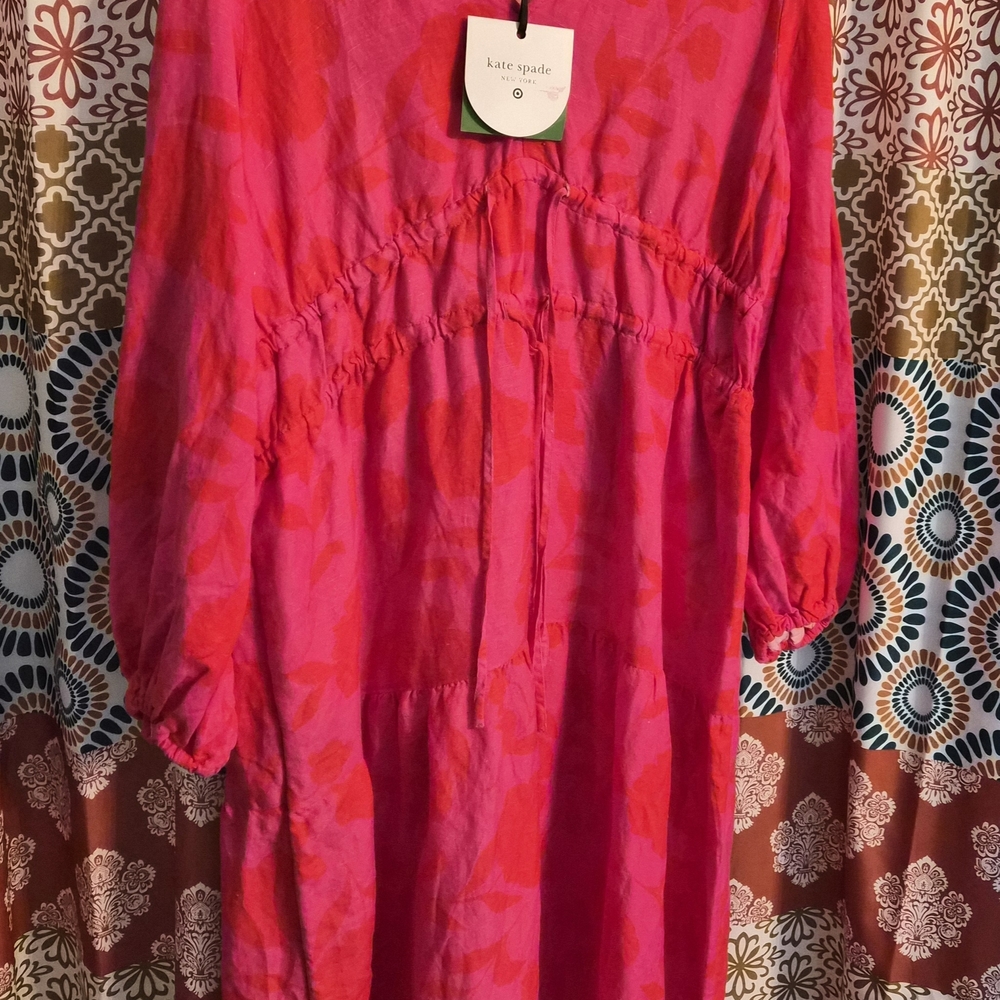 kate spade Fuchsia and Red Floral Drawstring Waist Tunic Dress